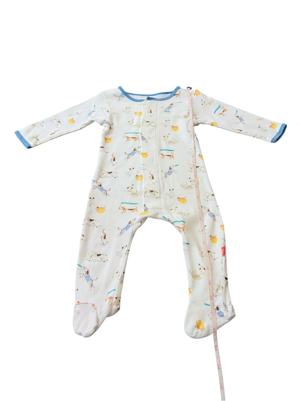 Magnetic Me White Footed One-Piece with Blue Trim and Dog Print Size 3-6 Months